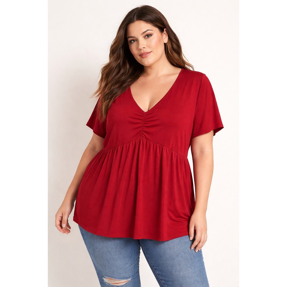 Torrid Red Babydoll Top Plus Size V‎ Neck Empire Waist Ruched Bust Flowy